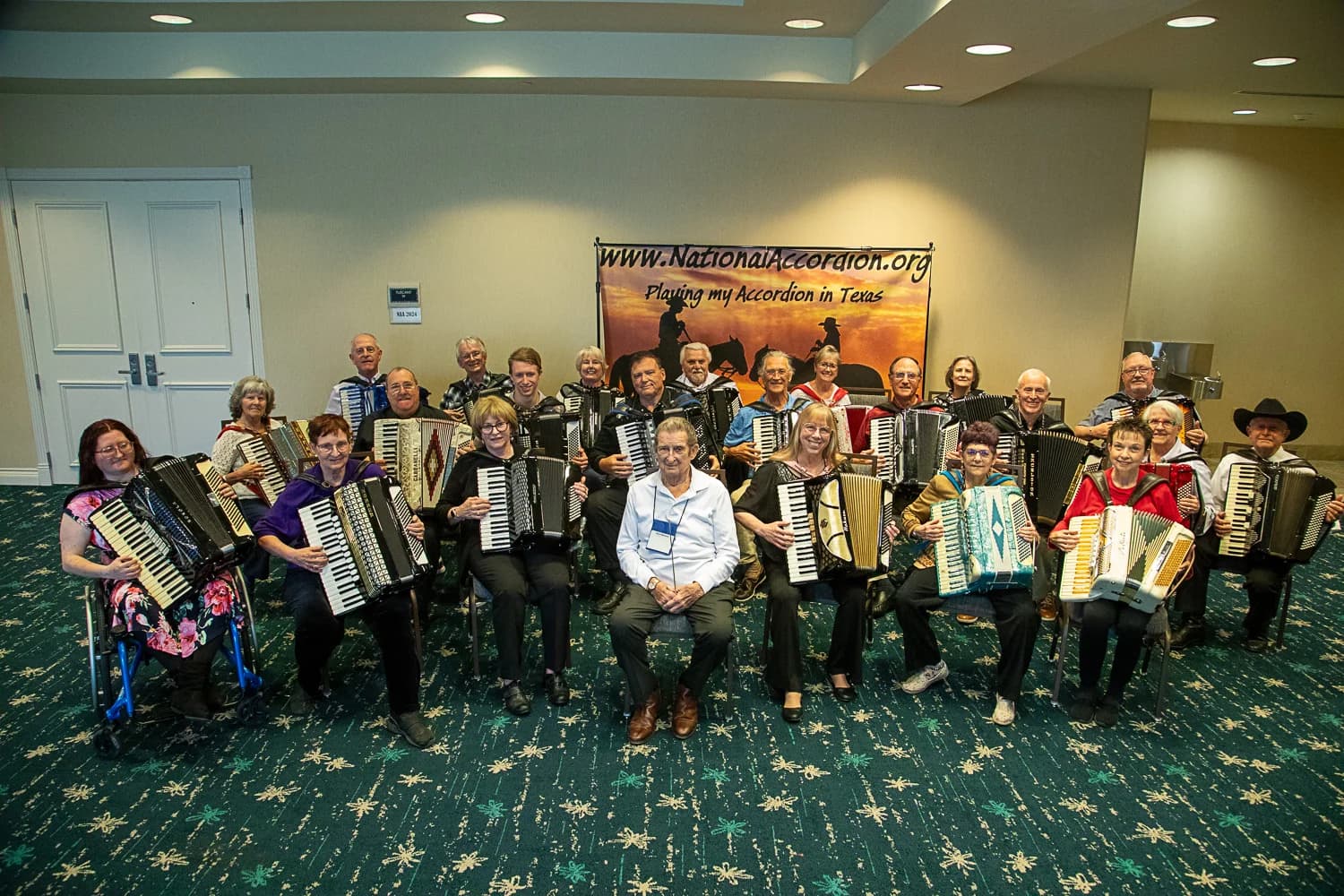 Oklahoma Accordion Club: members and accordions at a club gathering.