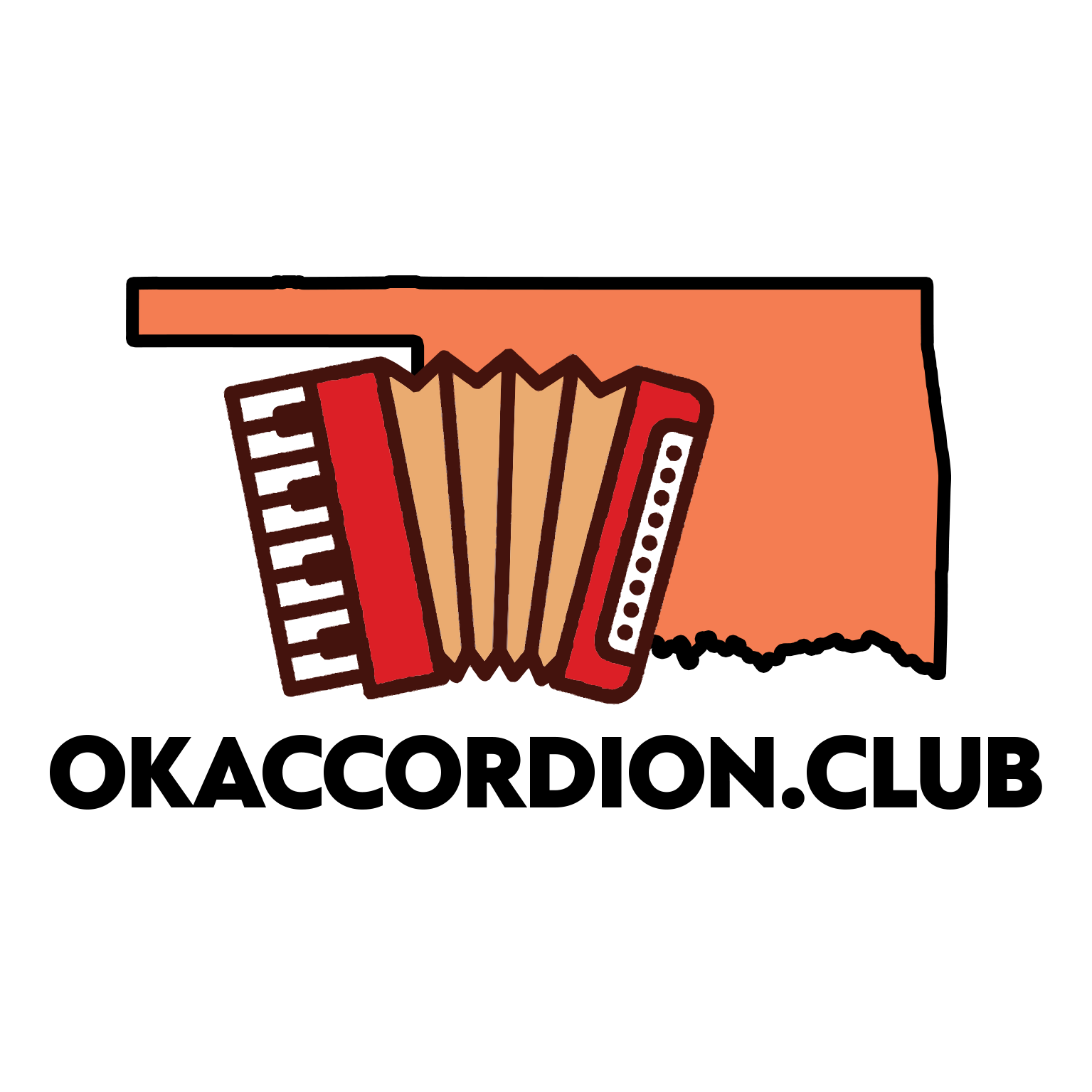 Oklahoma Accordion Club logo: accordion over an Oklahoma state silhouette.